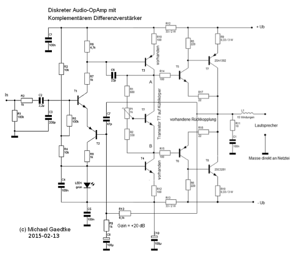 Diskreter Audio-OpAmp mit komplementärem Differenzverstärker
