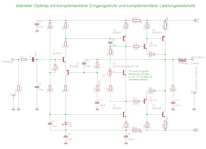Diskreter Audio-OpAmp mit komplementärem Differenzverstärker