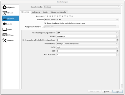 meine OBS-Streaming-Einstellungen meine OBS-Streaming-Einstellungen