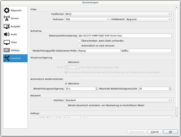 meine erweiterten OBS-Einstellungen