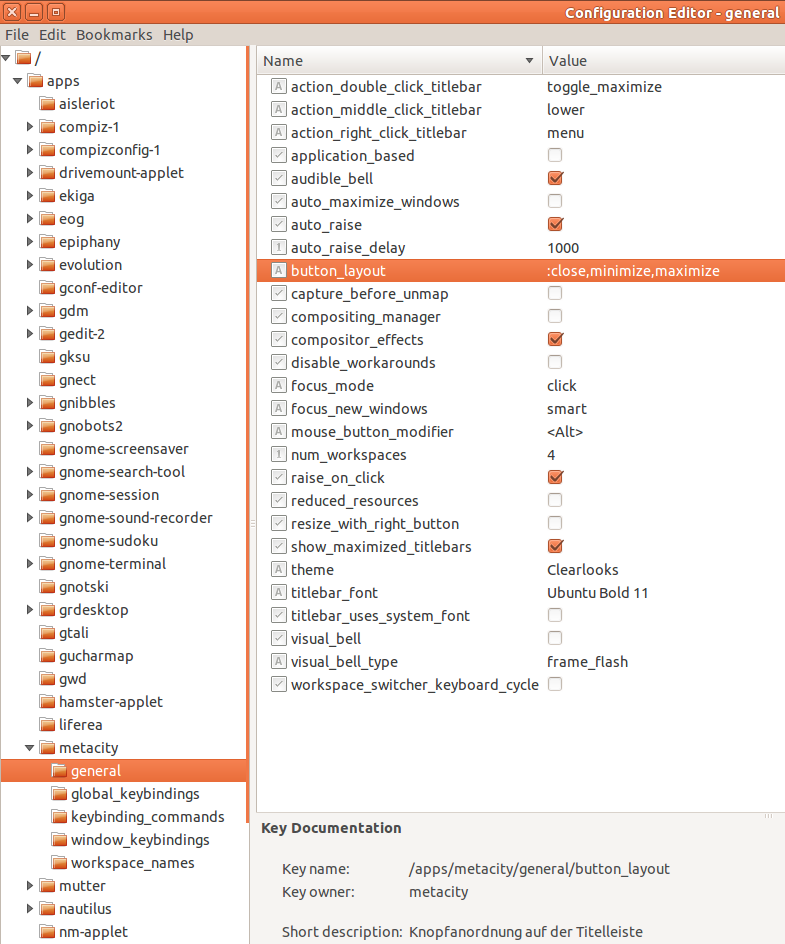 Fensterknöpfe von links nach recht zu versetzen